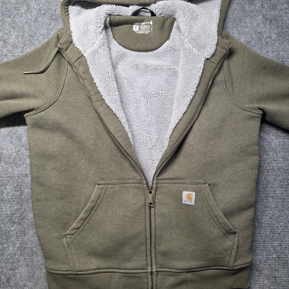Carhartt Kids Sherpa Lined Full Zip Hoodie Olive Green M (8/10) Relaxed Fit